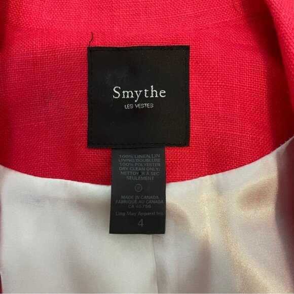Smythe Blazer 100 Linen Red Coral Peak Collar Size 4 Designer EUC - Picture 3 of 10